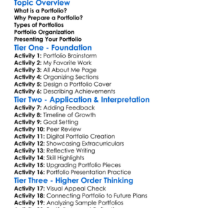 Portfolio Preparation Worksheet Activity Booklet