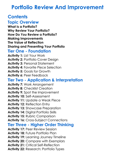 Portfolio Review And Improvement Worksheet Activity Booklet