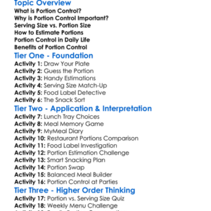 Portion Control Worksheet Activity Booklet