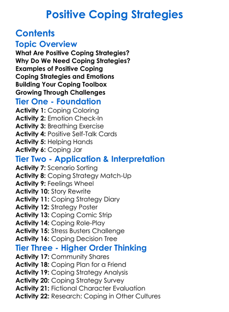 Positive Coping Strategies Worksheet Activity Booklet