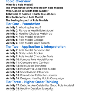 Positive Role Models In Health Worksheet Activity Booklet