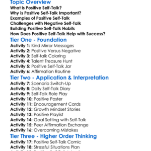 Positive Self-Talk Worksheet Activity Booklet