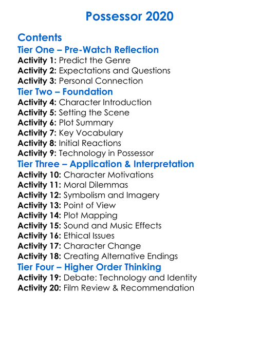 Possessor 2020 Worksheet Activity Booklet