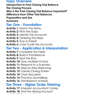 Post-Closing Trial Balance Worksheet Activity Booklet