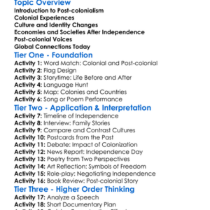 Post-Colonialism Worksheet Activity Booklet
