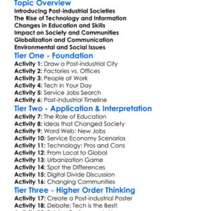 Post-Industrial Societies Worksheet Activity Booklet