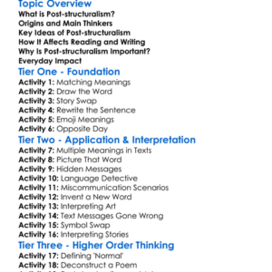 Post-Structuralism Worksheet Activity Booklet