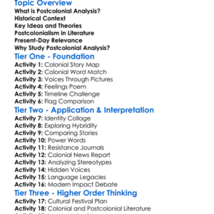 Postcolonial Analysis Worksheet Activity Booklet