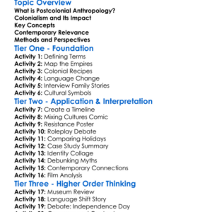 Postcolonial Anthropology Worksheet Activity Booklet
