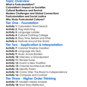Postcolonial Cultures Worksheet Activity Booklet