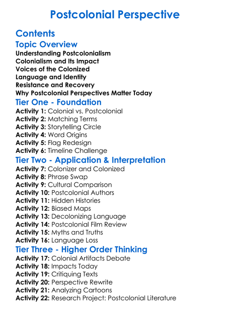 Postcolonial Perspective Worksheet Activity Booklet