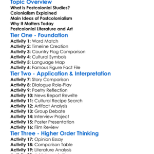 Postcolonial Studies Worksheet Activity Booklet