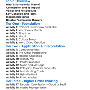 Postcolonial Theory Worksheet Activity Booklet
