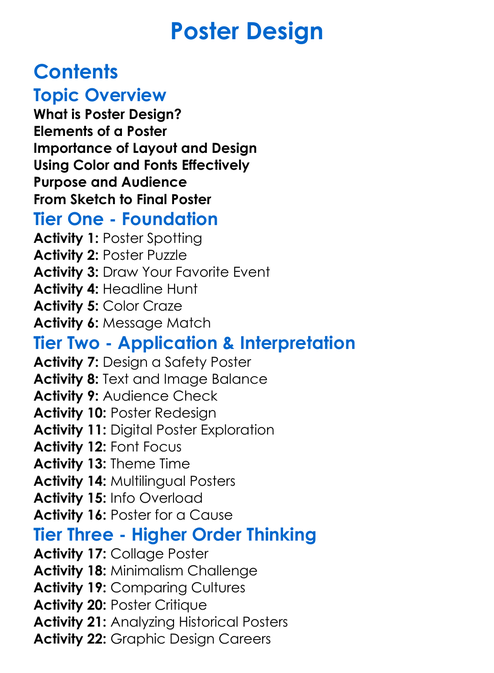 Poster Design Worksheet Activity Booklet