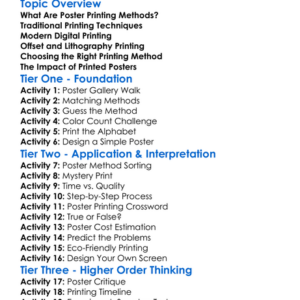 Poster Printing Methods Worksheet Activity Booklet