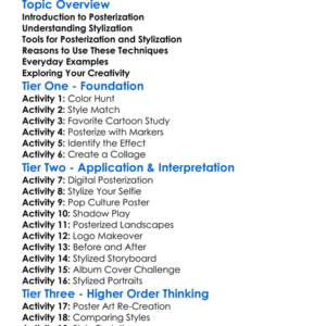 Posterization And Stylization Worksheet Activity Booklet