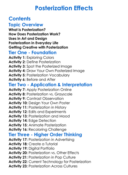 Posterization Effects Worksheet Activity Booklet