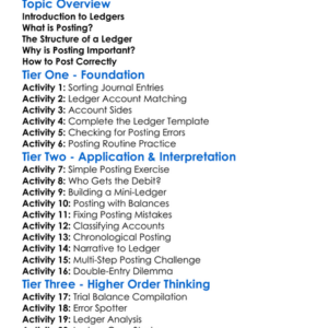 Posting To The Ledger Worksheet Activity Booklet