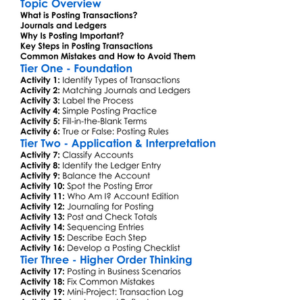 Posting Transactions Worksheet Activity Booklet