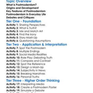 Postmodernism In Society Worksheet Activity Booklet