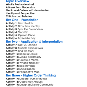 Postmodernism In Sociology Worksheet Activity Booklet