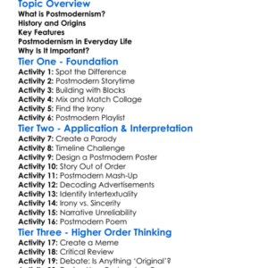 Postmodernism Worksheet Activity Booklet