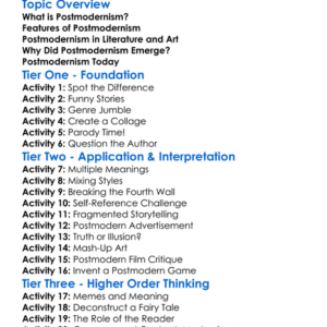 Postmodernism Worksheet Activity Booklet