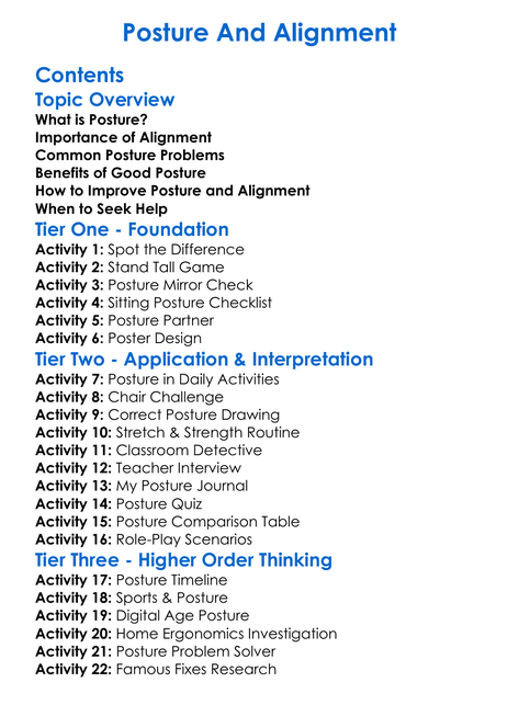 Posture And Alignment Worksheet Activity Booklet