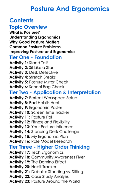 Posture And Ergonomics Worksheet Activity Booklet