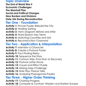 Postwar Reconstruction In Europe Worksheet Activity Booklet