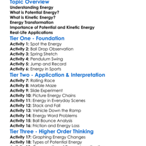 Potential And Kinetic Energy Worksheet Activity Booklet
