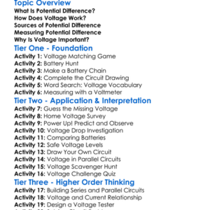 Potential Difference Voltage Worksheet Activity Booklet