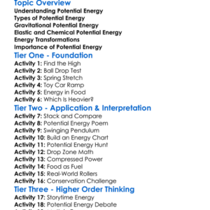 Potential Energy Worksheet Activity Booklet