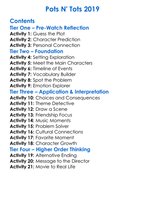Pots N Tots 2019 Worksheet Activity Booklet