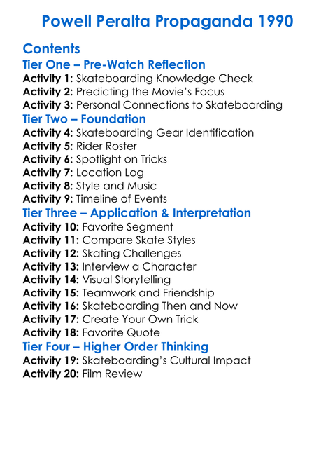 Powell Peralta Propaganda 1990 Worksheet Activity Booklet
