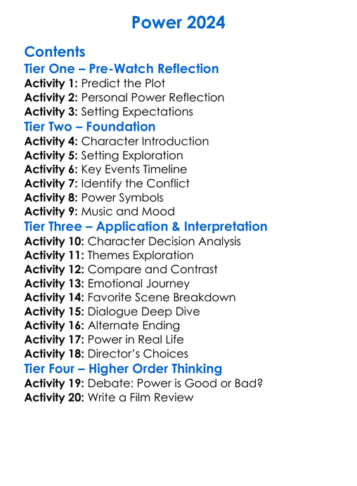 Power 2024 Worksheet Activity Booklet