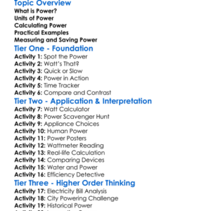 Power And Its Measurement Worksheet Activity Booklet