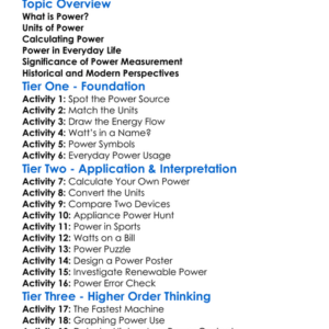 Power And Its Units Worksheet Activity Booklet
