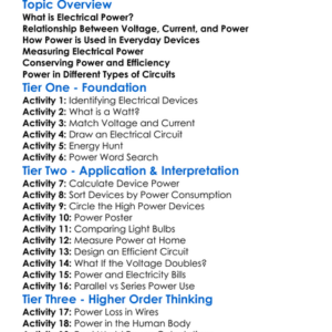 Power In Electrical Circuits Worksheet Activity Booklet
