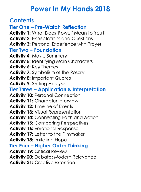 Power In My Hands 2018 Worksheet Activity Booklet