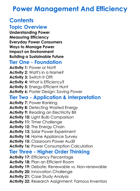 Power Management And Efficiency Worksheet Activity Booklet