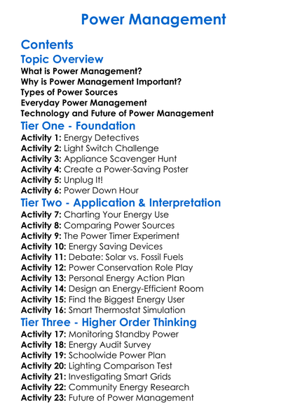 Power Management Worksheet Activity Booklet
