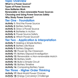 Power Sources And Batteries Worksheet Activity Booklet