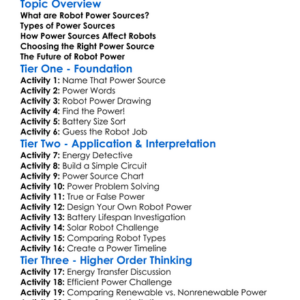 Power Sources For Robots Worksheet Activity Booklet