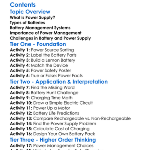 Power Supply And Battery Management Worksheet Activity Booklet