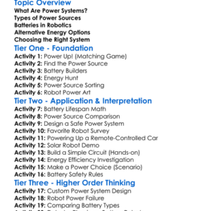 Power Systems For Robots Worksheet Activity Booklet