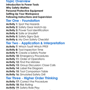 Power Tool Safety Worksheet Activity Booklet