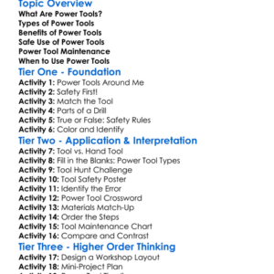 Power Tools Basics Worksheet Activity Booklet