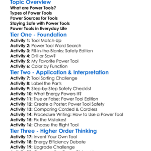 Power Tools Worksheet Activity Booklet