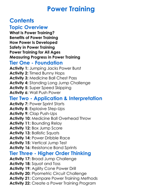 Power Training Worksheet Activity Booklet